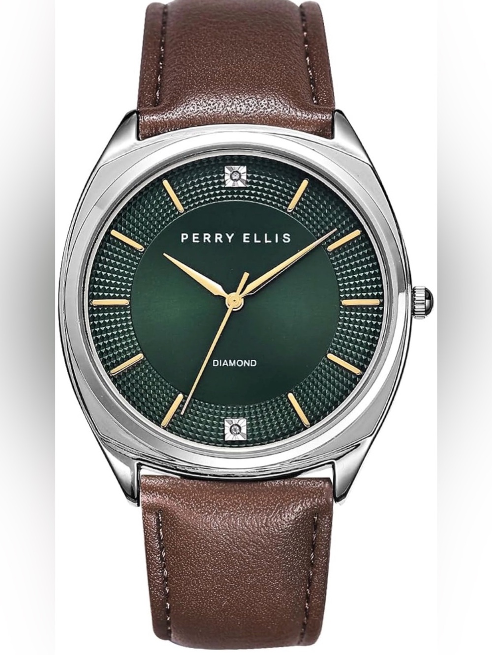 Perry Ellis Green Dial Watch with Brown Leather Strap